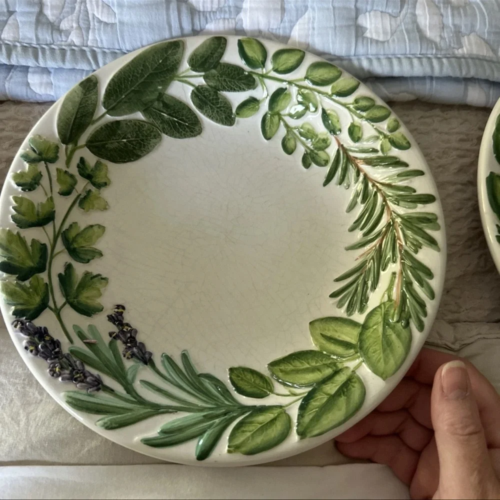 BASSANO CERAMIC HERBS 3D Plate 23cm FROM ITALY Williams-Sonoma Hand Painted